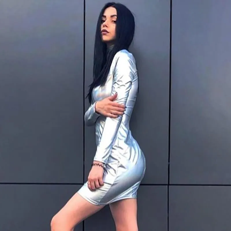 Party Stylish Reflect Bodycon Long Sleeve Dress