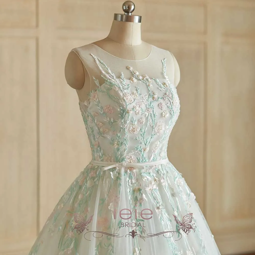 Pastel Color Floral Lace Ball Gown Wedding Dress | FLORENTIA