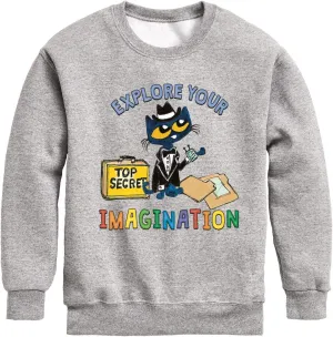 Pete the Cat - Explore Your Imagination -Toddler and Youth Crewneck Fleece Sweatshirt