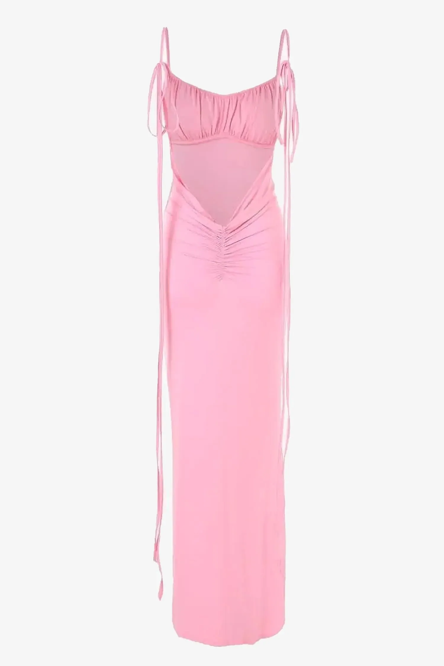 Pink Ruched Backless Maxi Dress