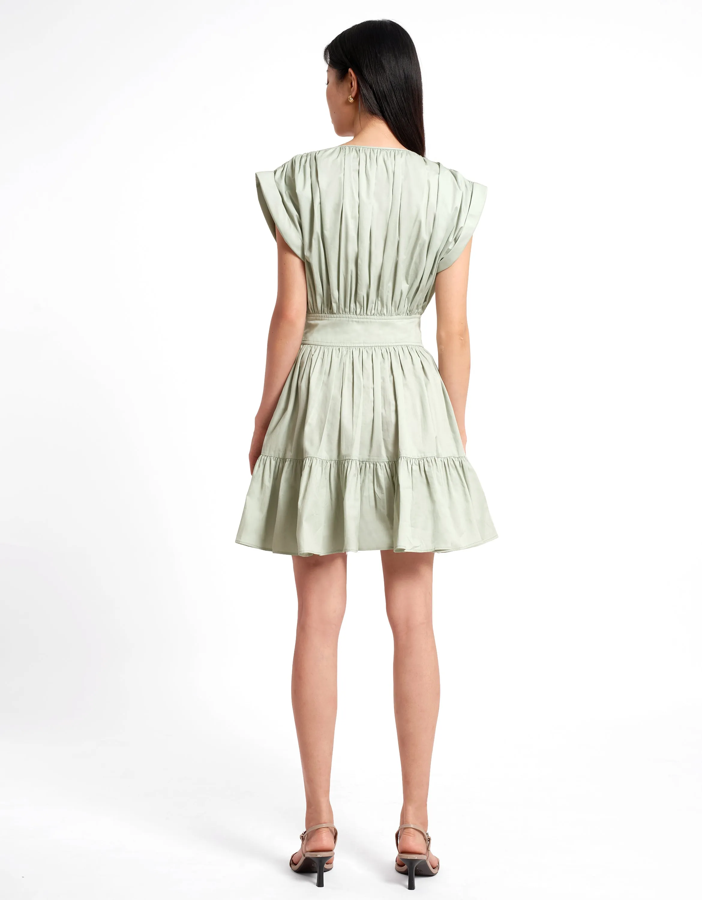 Pleated Structured Ruffled Hem Short Dress