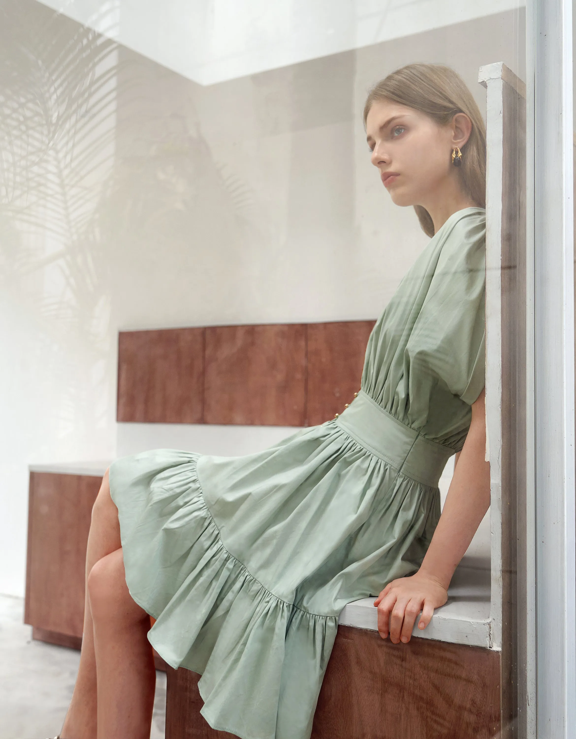 Pleated Structured Ruffled Hem Short Dress