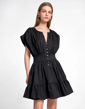 Pleated Structured Ruffled Hem Short Dress