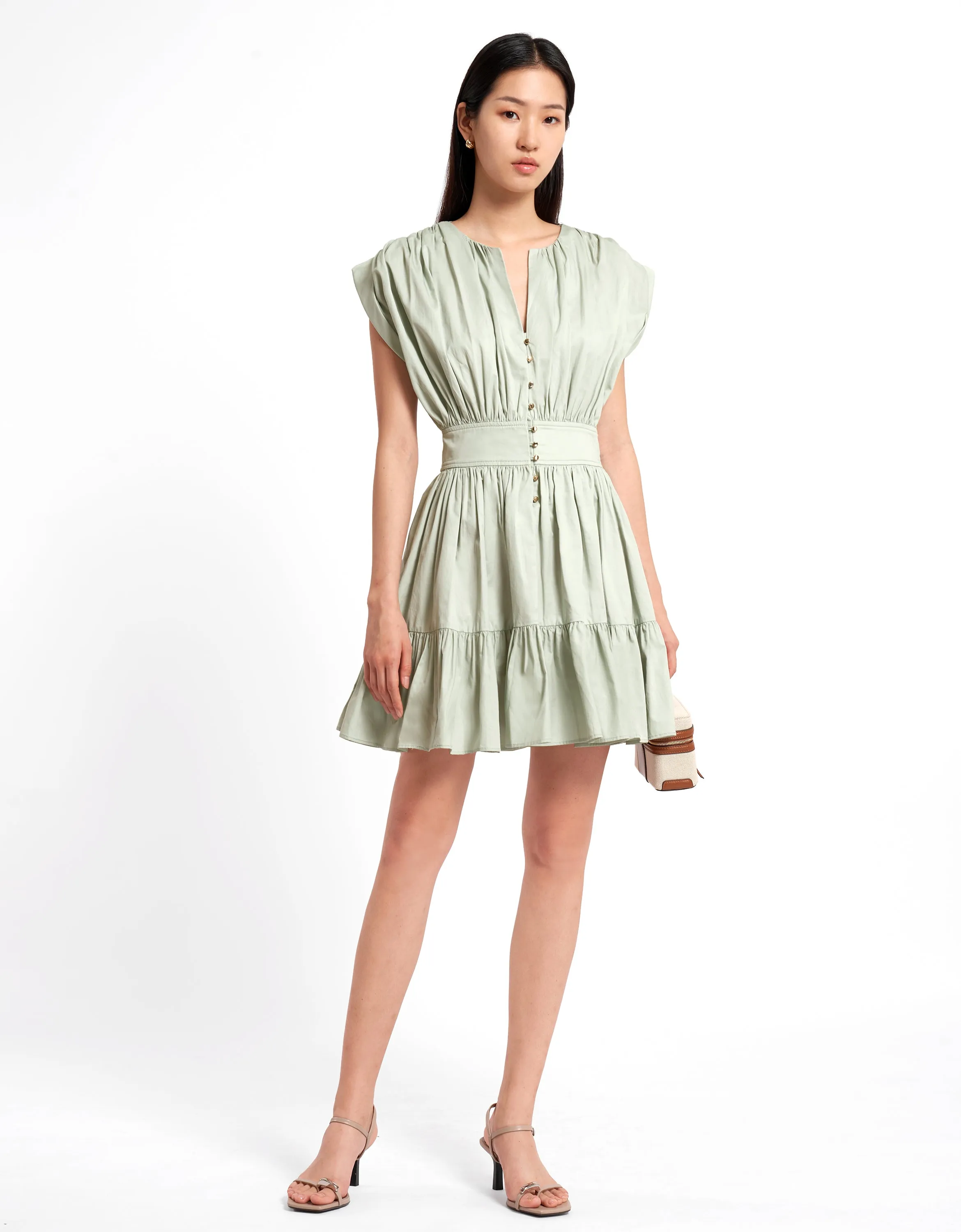 Pleated Structured Ruffled Hem Short Dress