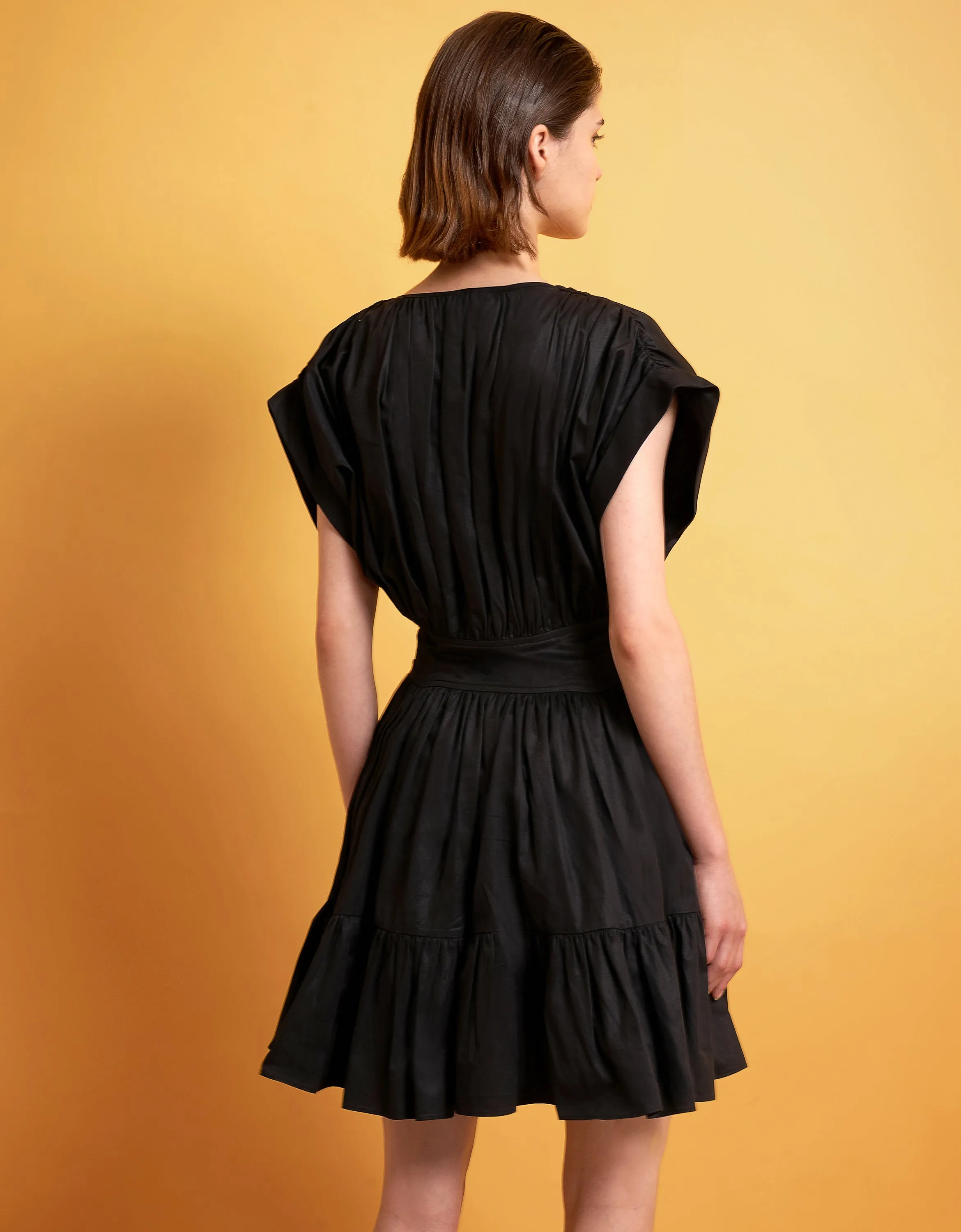 Pleated Structured Ruffled Hem Short Dress