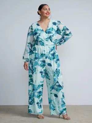 Plus Floral Surplice Neck Jumpsuit
