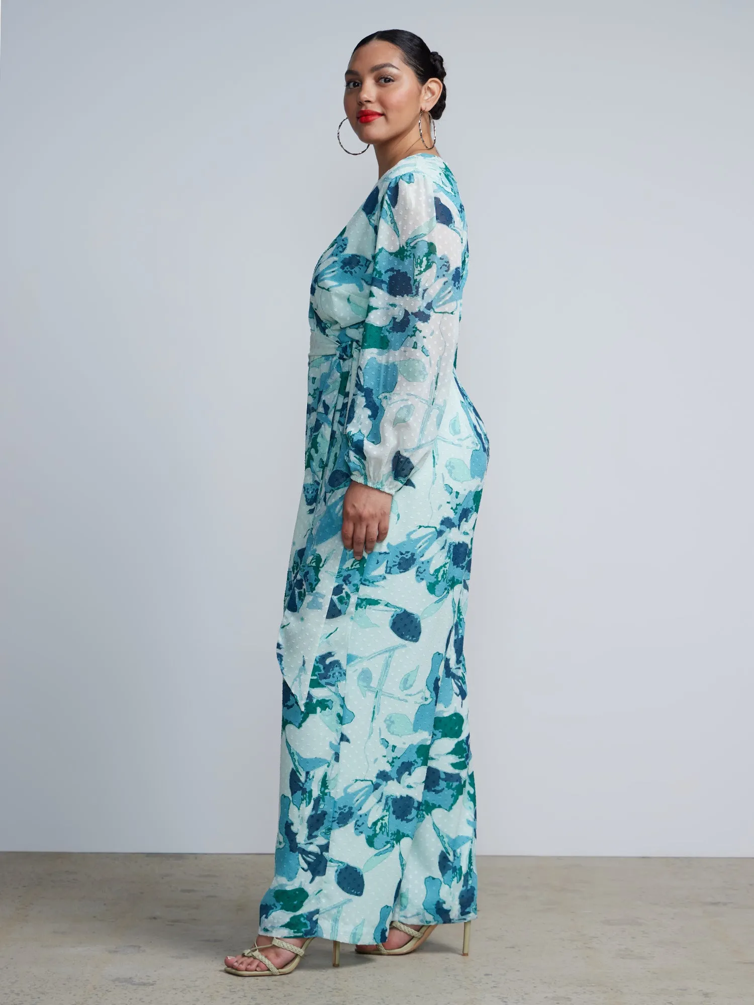 Plus Floral Surplice Neck Jumpsuit