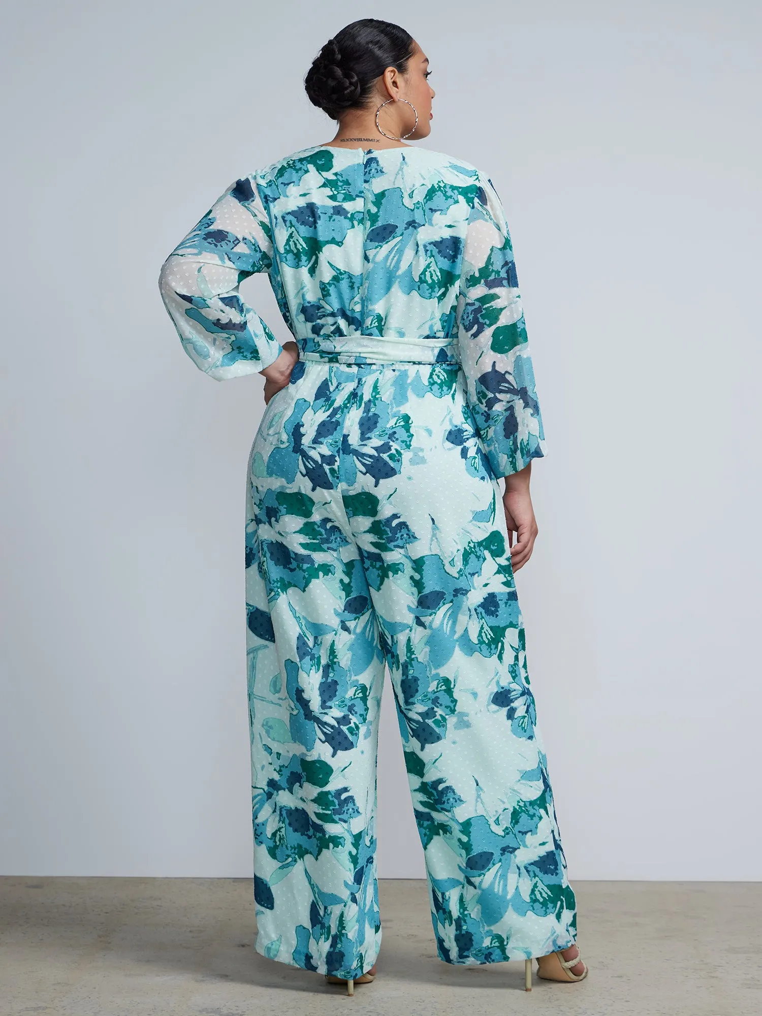Plus Floral Surplice Neck Jumpsuit