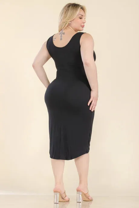 Plus Size Solid Wrap Front Midi Dress | Flattering and Stylish