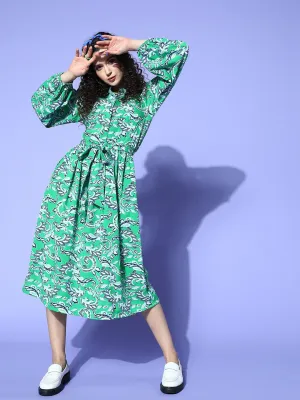 plusS Women Stylish Green Ethnic Motifs Vacay Attire