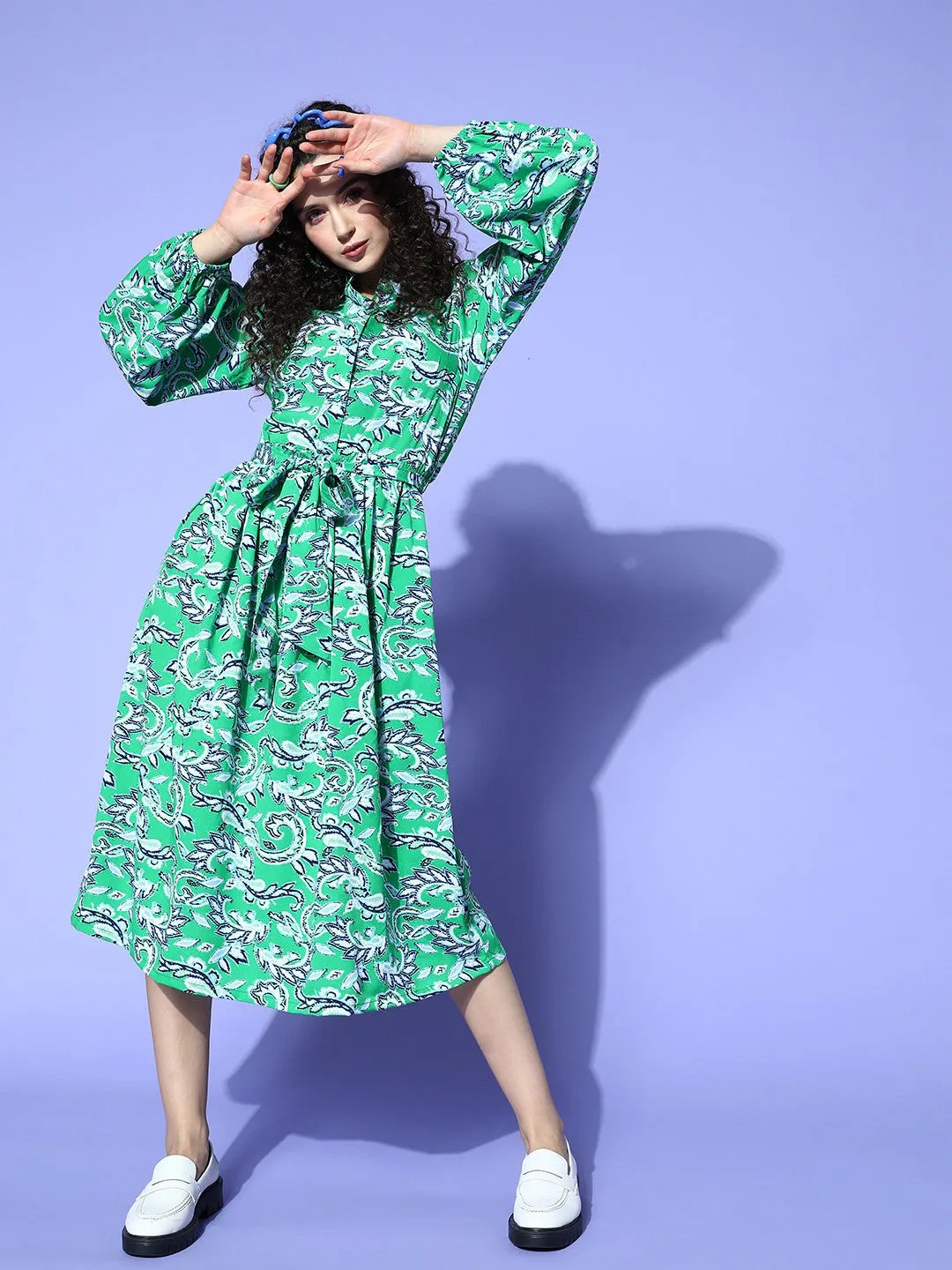 plusS Women Stylish Green Ethnic Motifs Vacay Attire