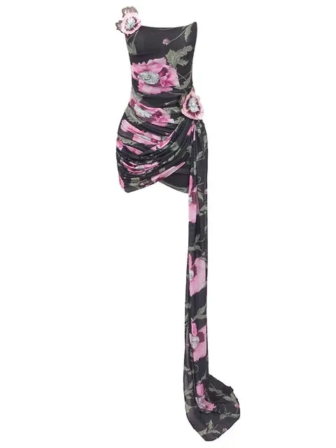Pre Order:  Floral 3D Embroidered Strapless Mesh Dress