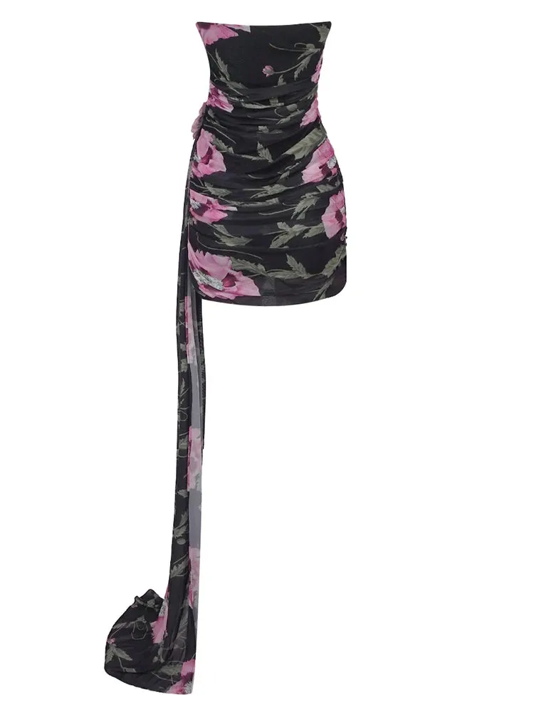 Pre Order:  Floral 3D Embroidered Strapless Mesh Dress