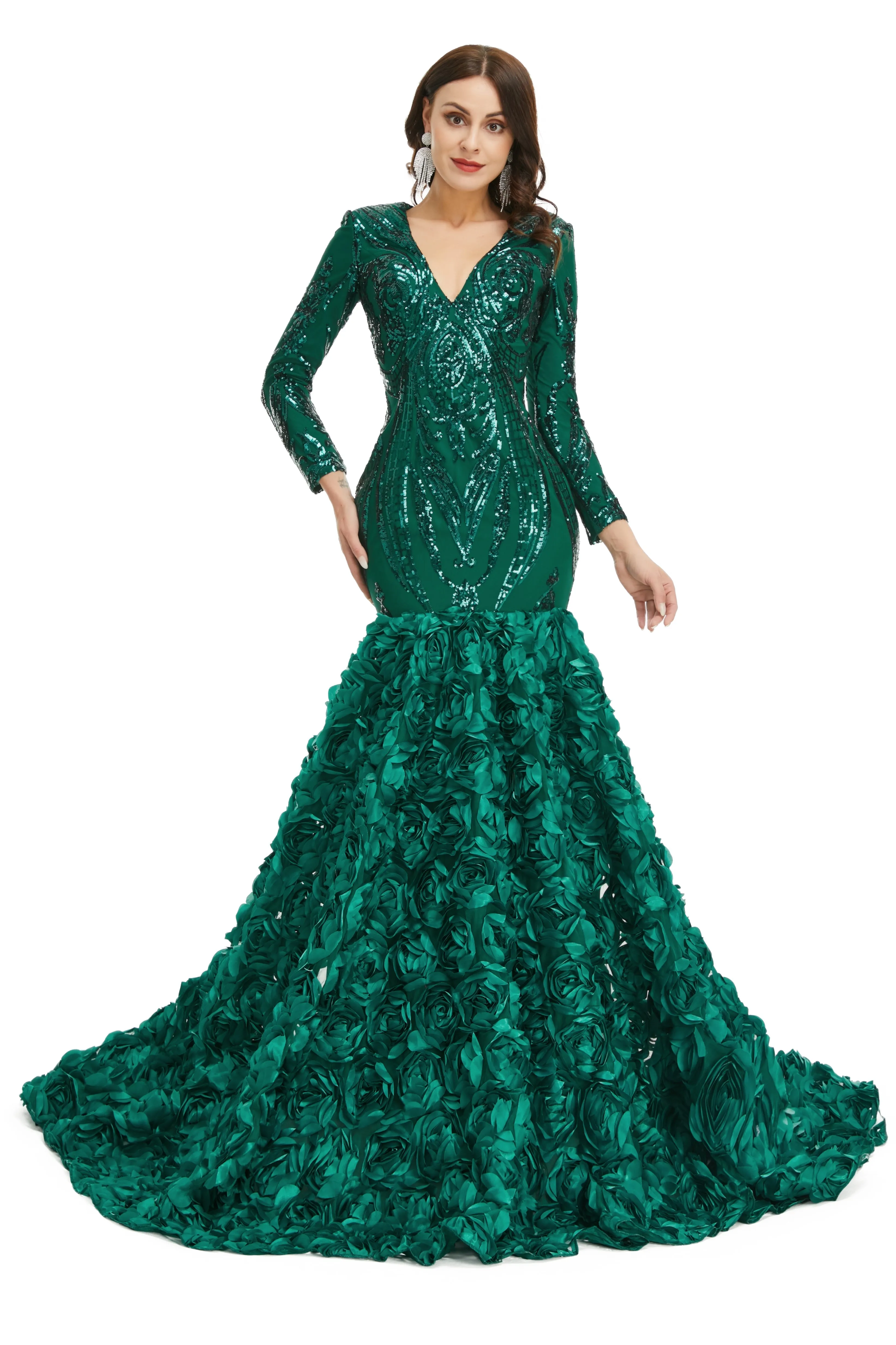 Prom Dresses Long V Neck Prom Gowns Full Sleeve Formal Dress Floor Length Dress 2025