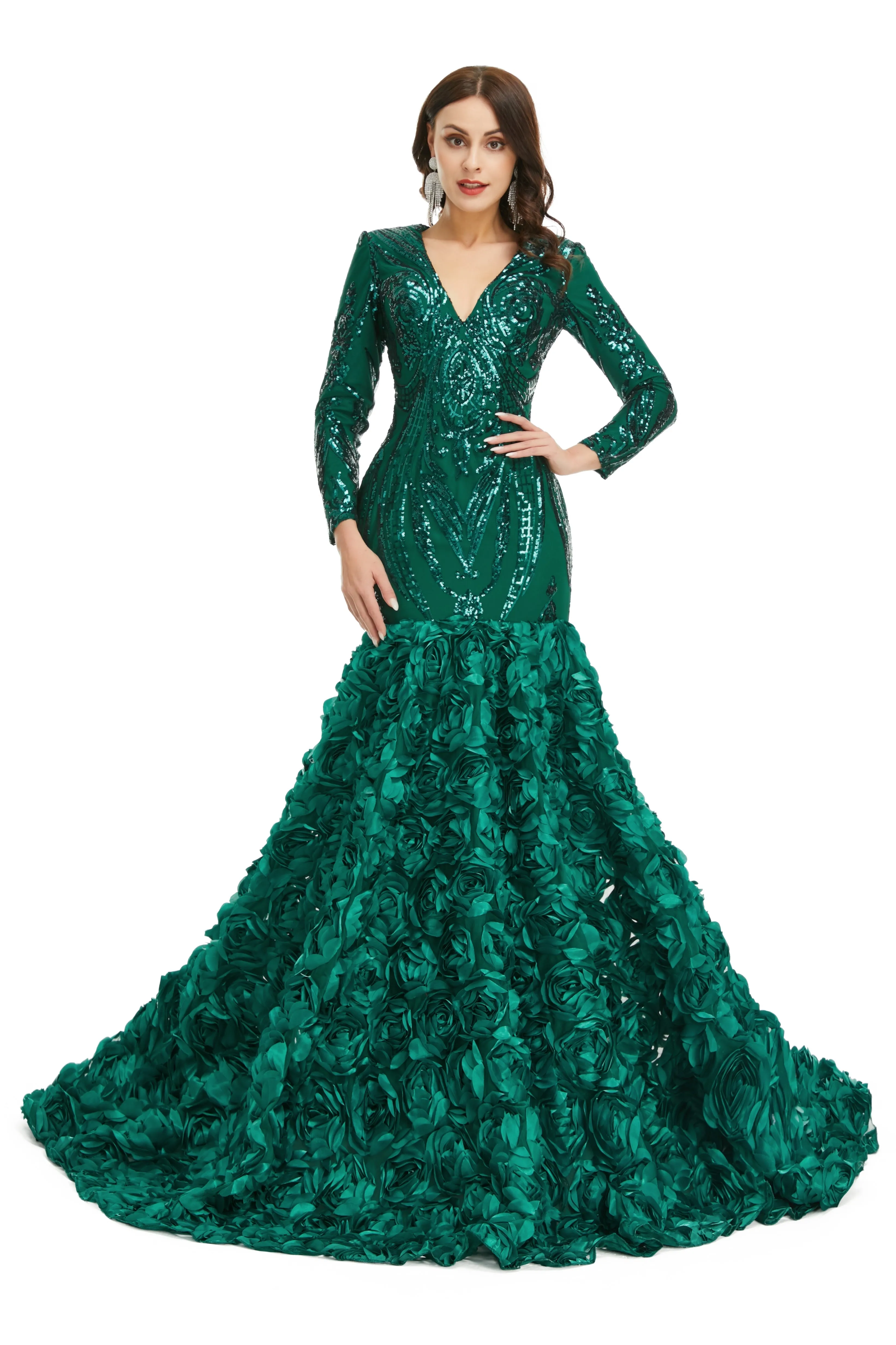 Prom Dresses Long V Neck Prom Gowns Full Sleeve Formal Dress Floor Length Dress 2025