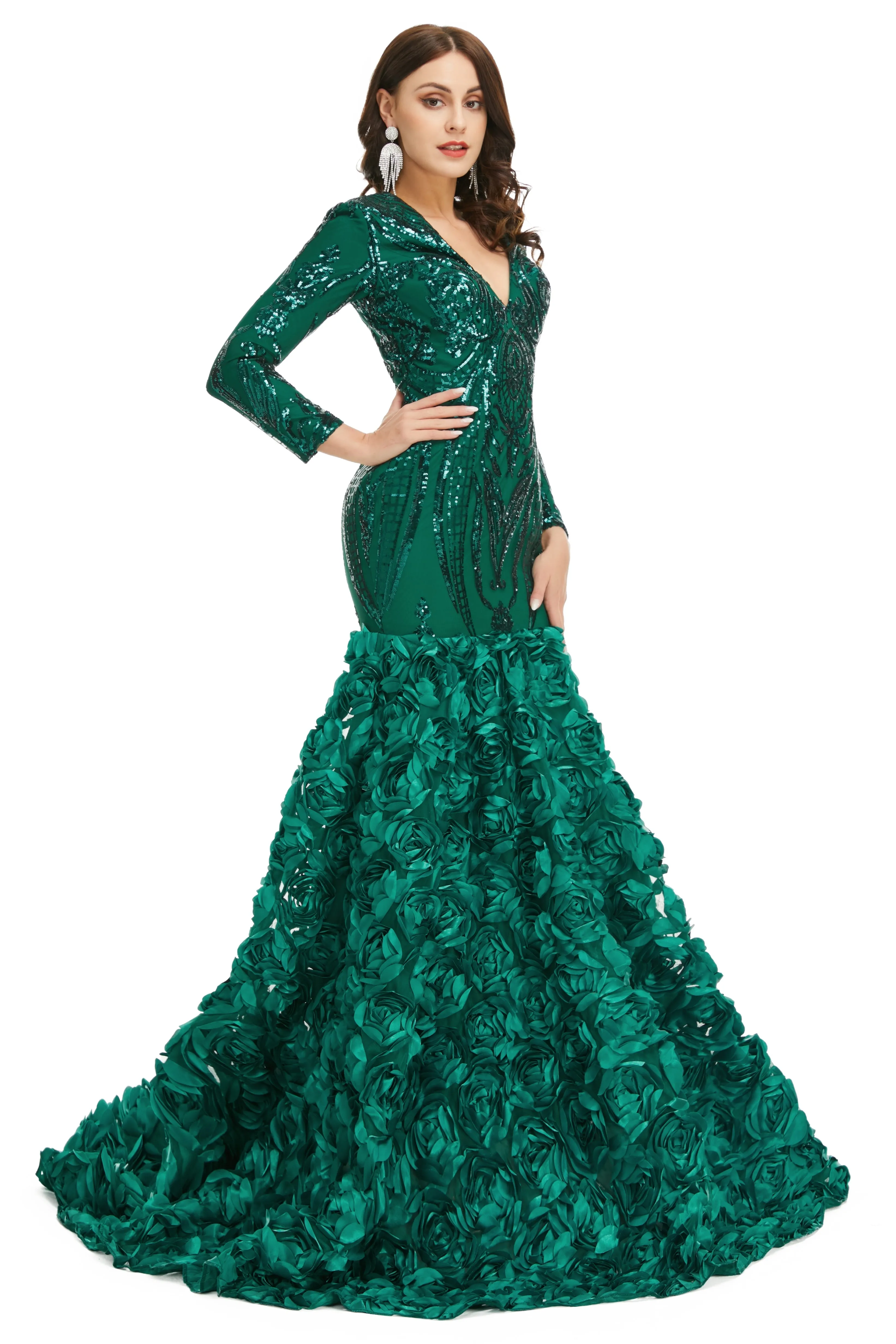 Prom Dresses Long V Neck Prom Gowns Full Sleeve Formal Dress Floor Length Dress 2025
