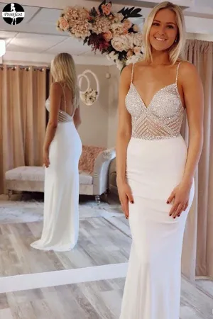Promfast Cheap Mermaid Ivory V-Neck Straps Prom Dresses Evening Dresses for sale PFP1944