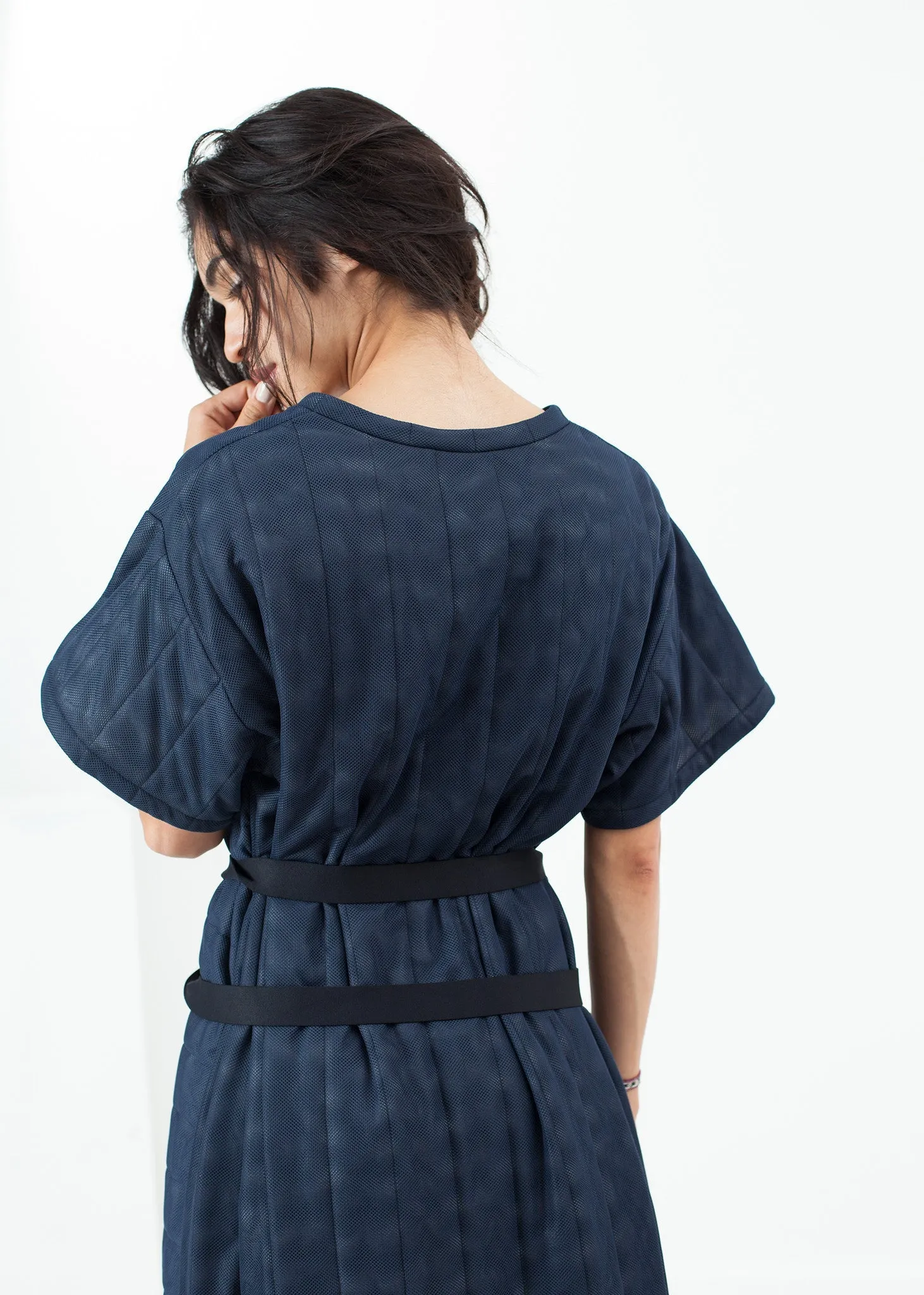 Quilted Mesh T-Shirt Dress in Navy - A Stylish and Fashionable Choice