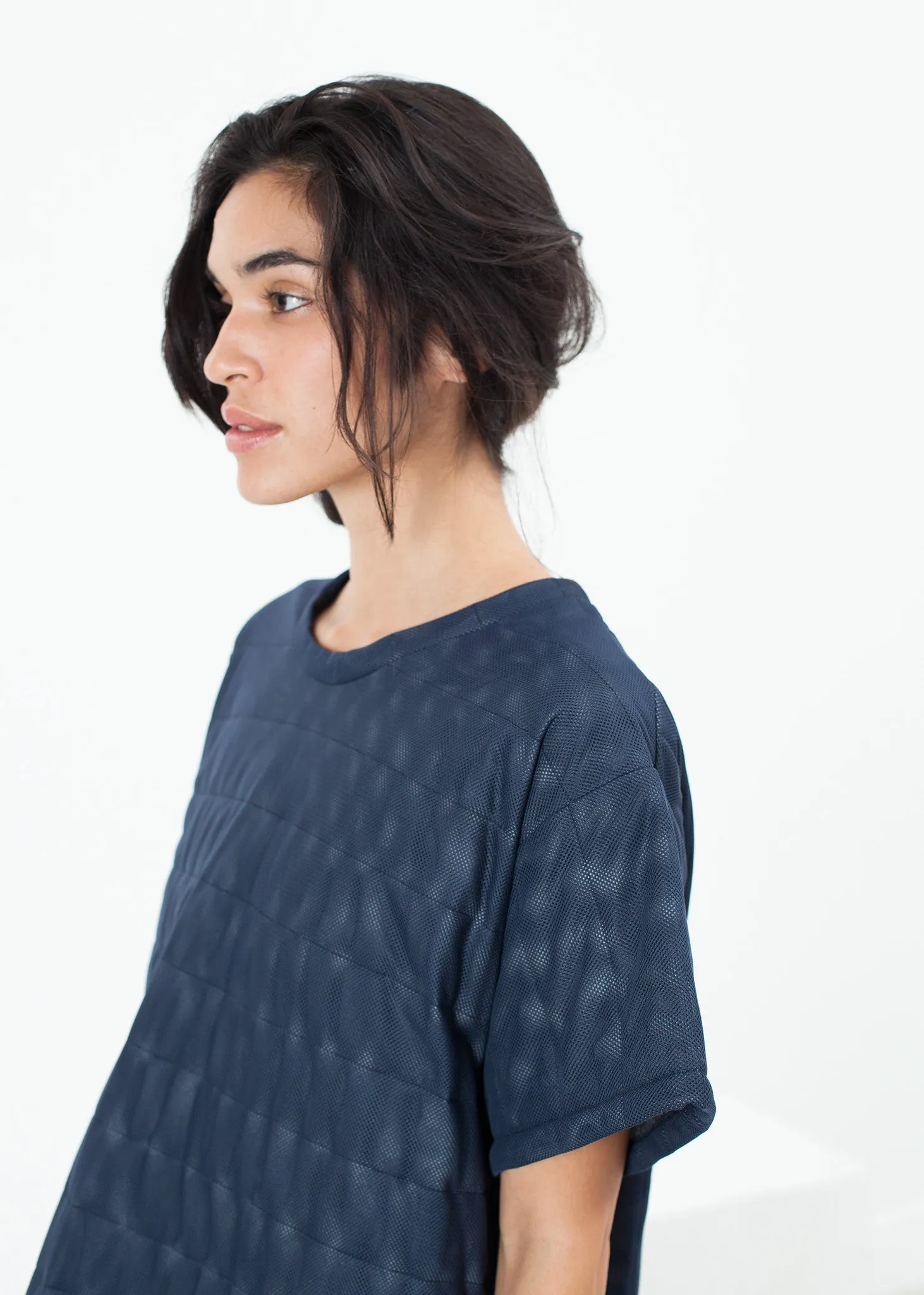 Quilted Mesh T-Shirt Dress in Navy - A Stylish and Fashionable Choice