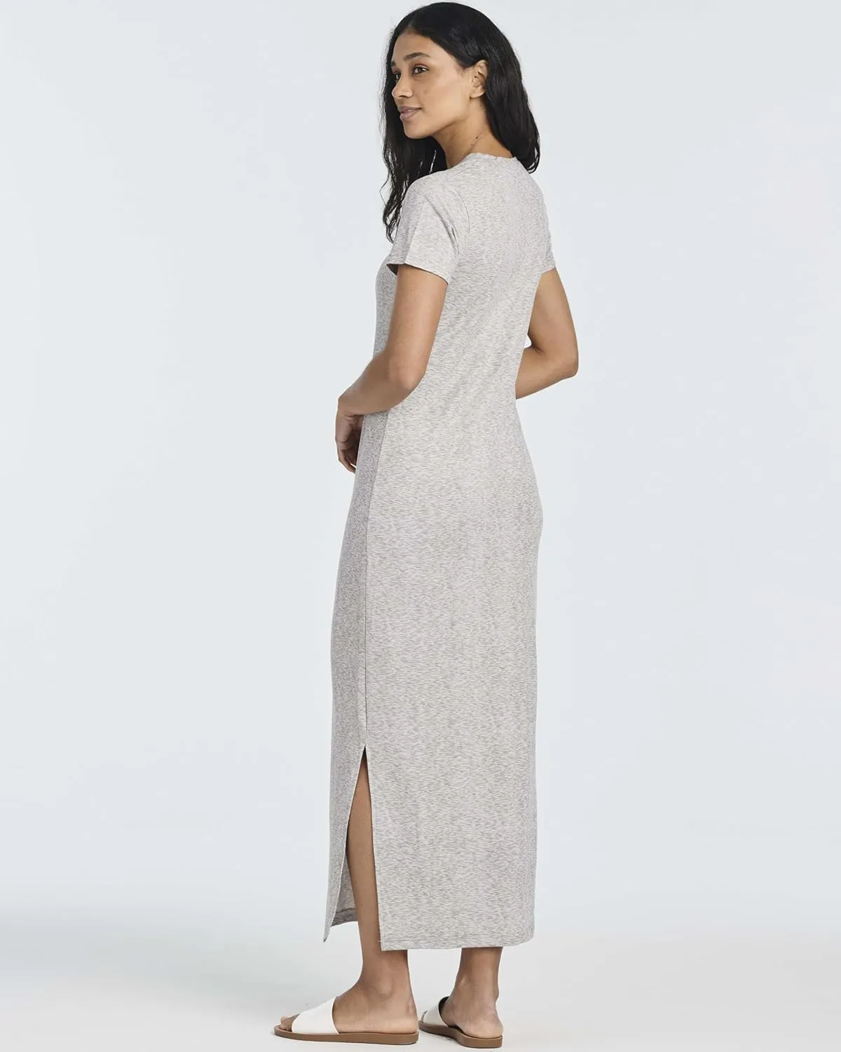 Real Essentials 3 Pack Womens Casual Short Sleeve Maxi T-Shirt Summer Dress with Slit & Pockets (Available in Plus Size)