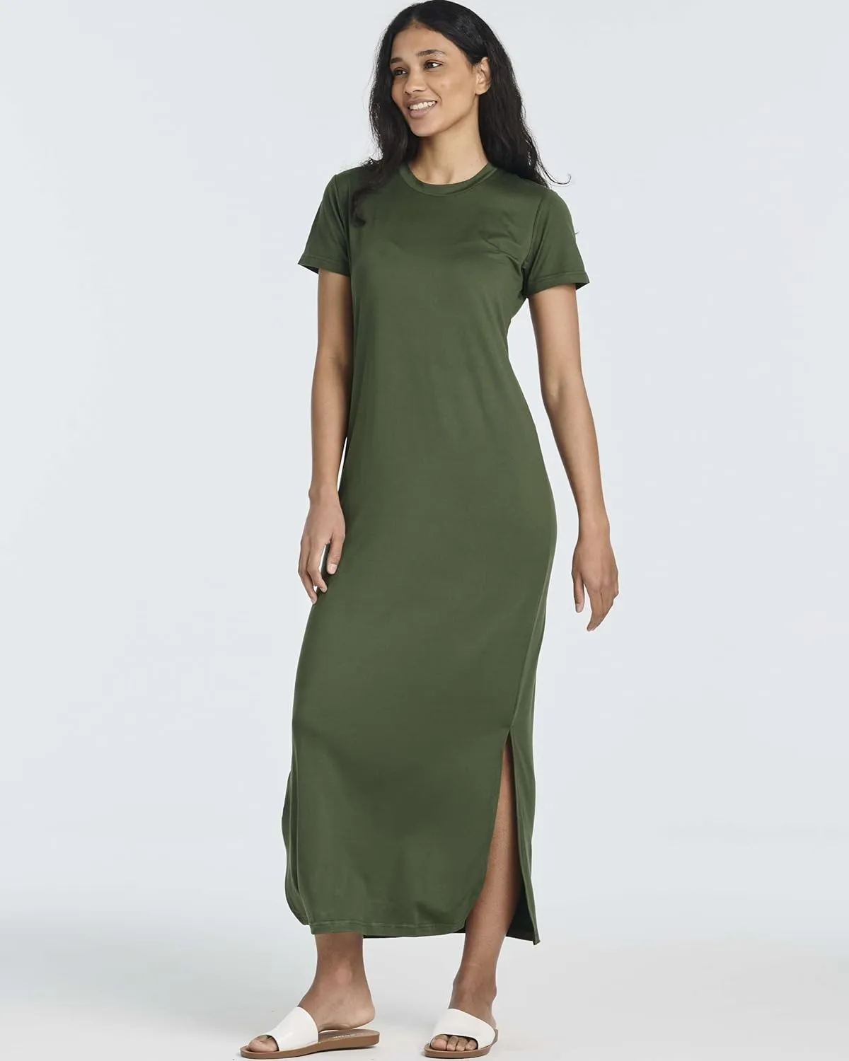 Real Essentials 3 Pack Womens Casual Short Sleeve Maxi T-Shirt Summer Dress with Slit & Pockets (Available in Plus Size)