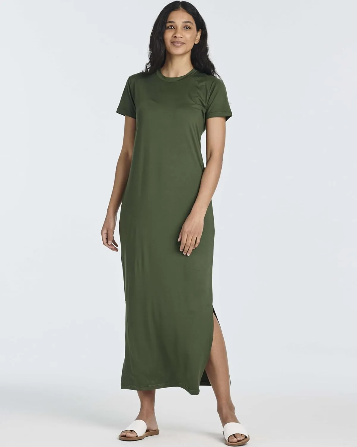 Real Essentials 3 Pack Womens Casual Short Sleeve Maxi T-Shirt Summer Dress with Slit & Pockets (Available in Plus Size)