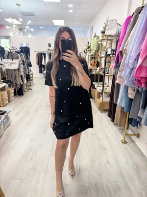 Rhinestone Faux Suede Shift Dress