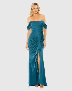 Ruched bustier off the shoulder gown - Blue