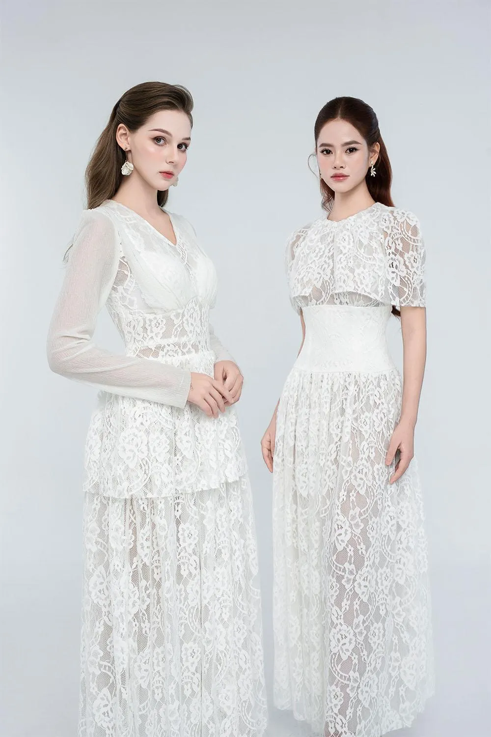 Selene Peplum V-Neck Lace Maxi Dress