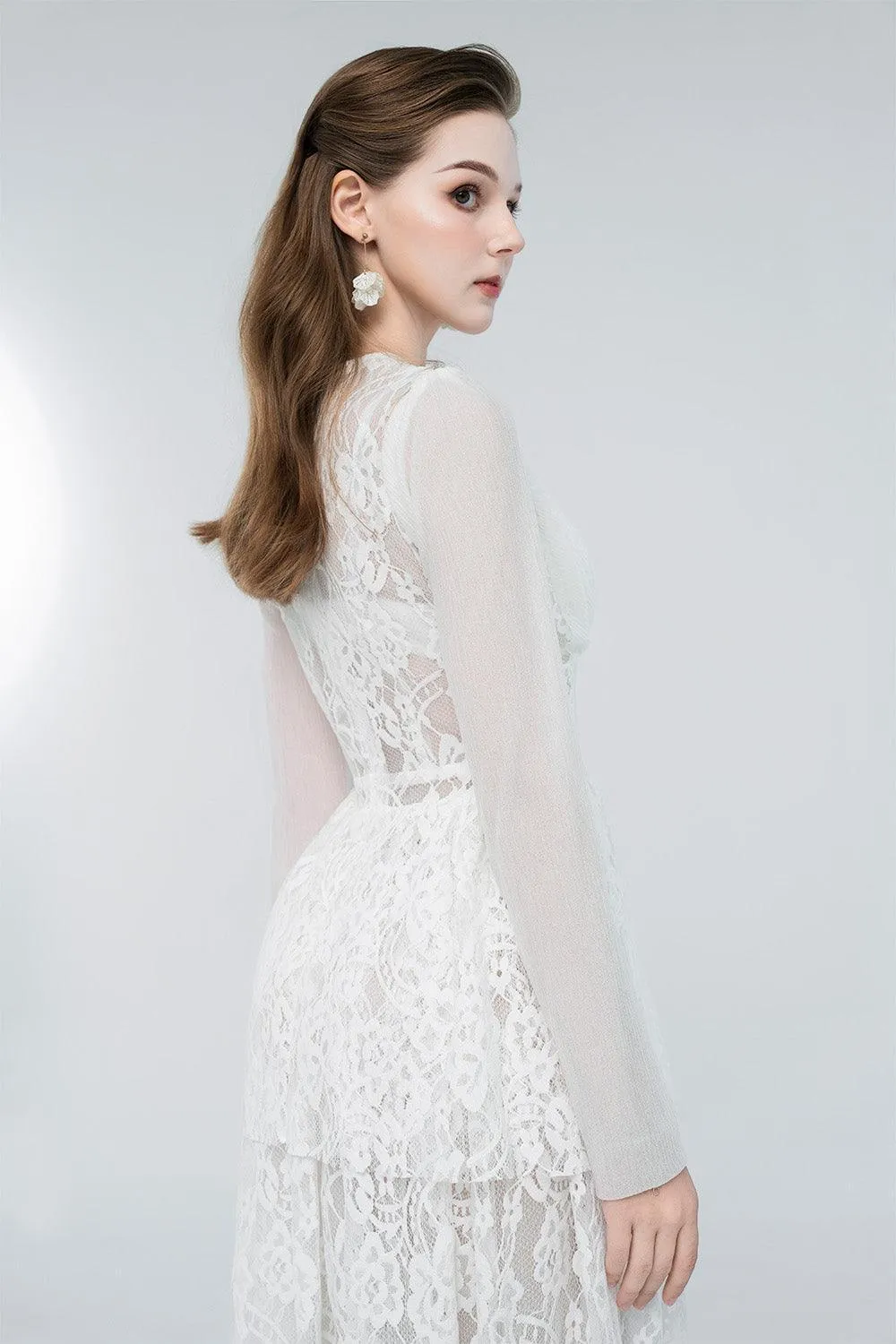 Selene Peplum V-Neck Lace Maxi Dress