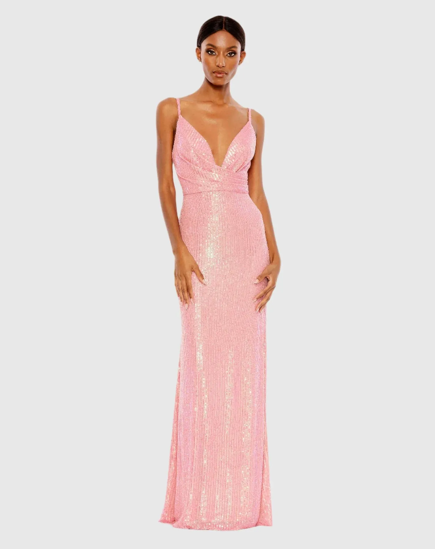 Sequin draped v neck gown - Pink