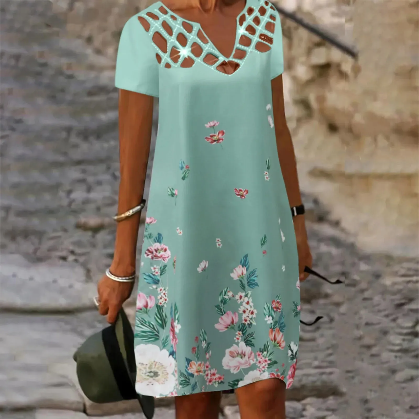 Sexy V-Neck Hollow-Out Mini Dress