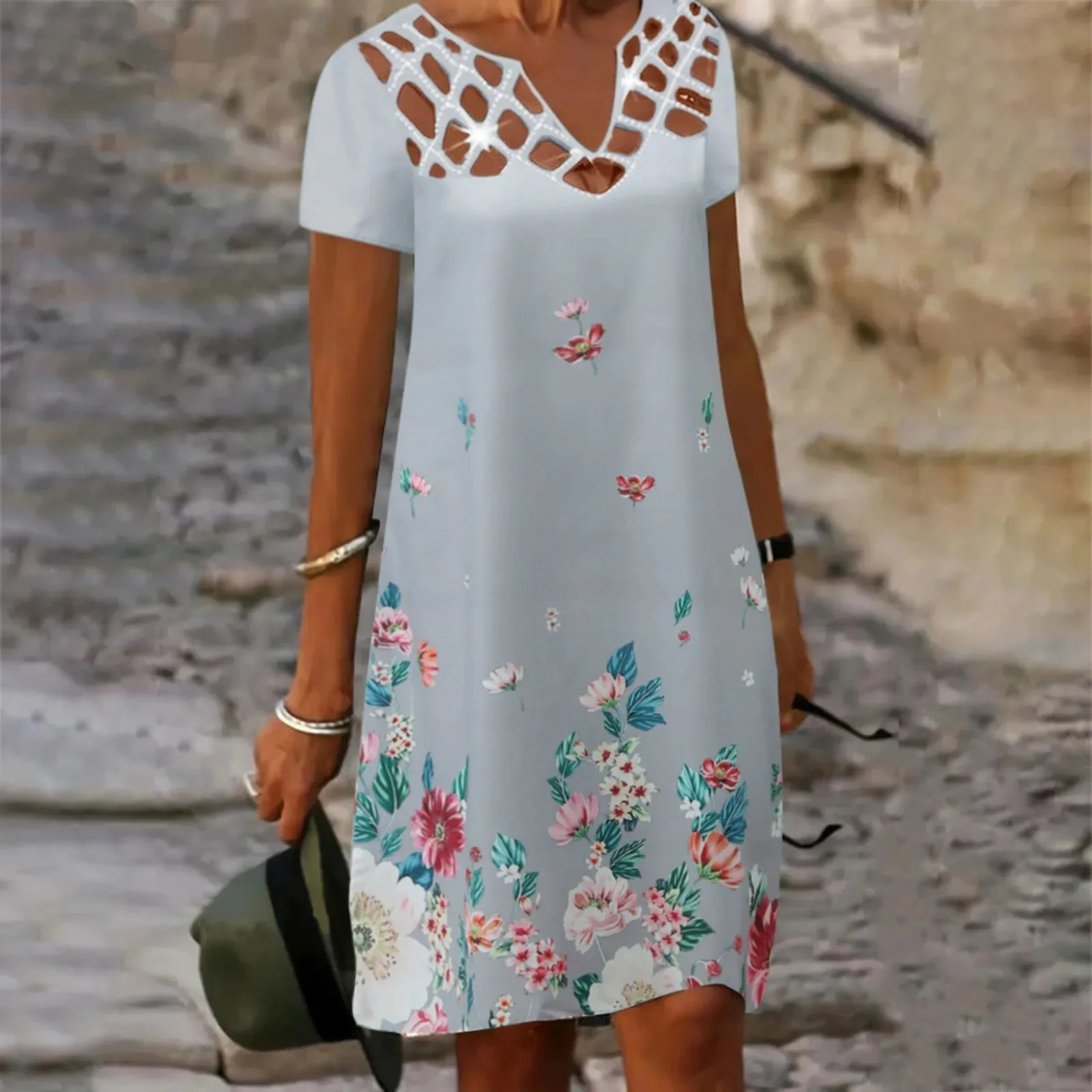 Sexy V-Neck Hollow-Out Mini Dress