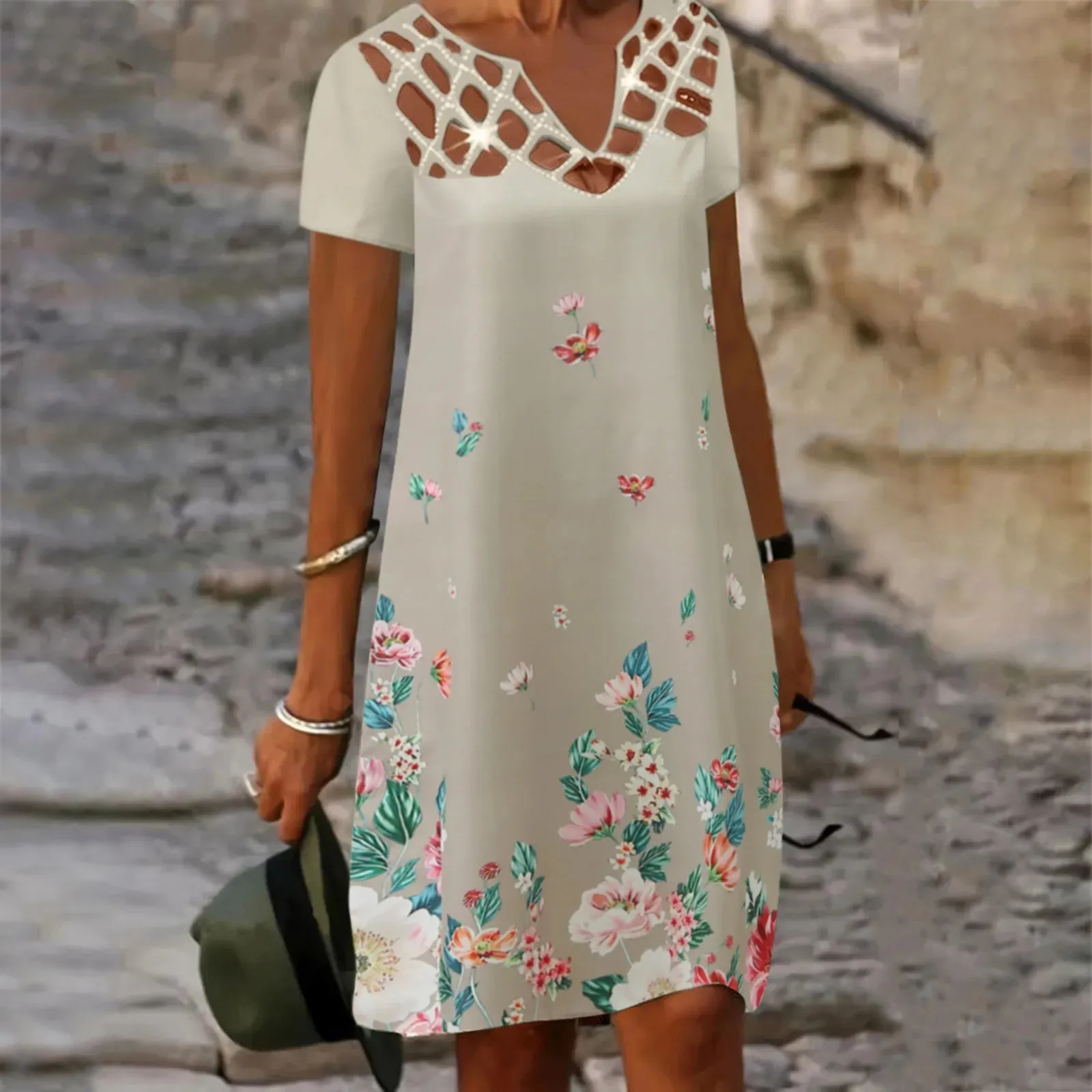 Sexy V-Neck Hollow-Out Mini Dress