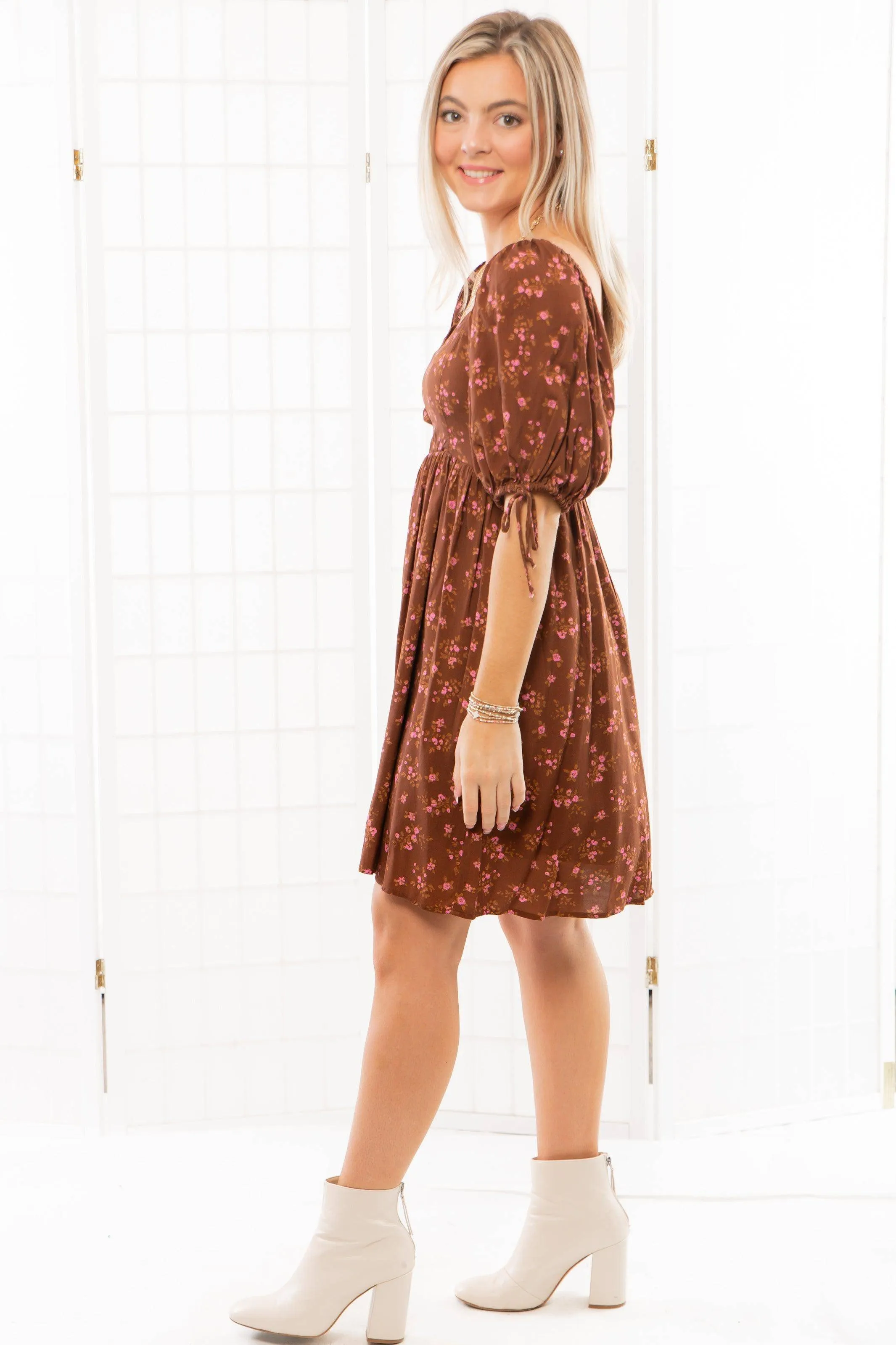 Shiloh Pecan Floral Mini Dress