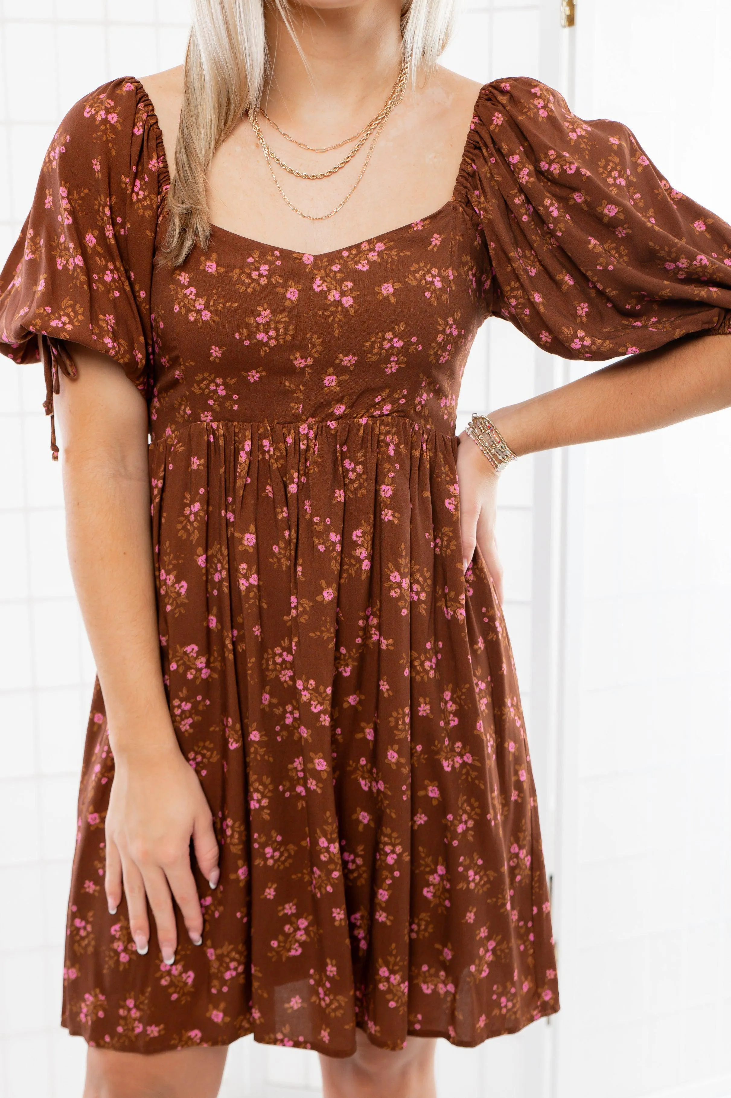 Shiloh Pecan Floral Mini Dress