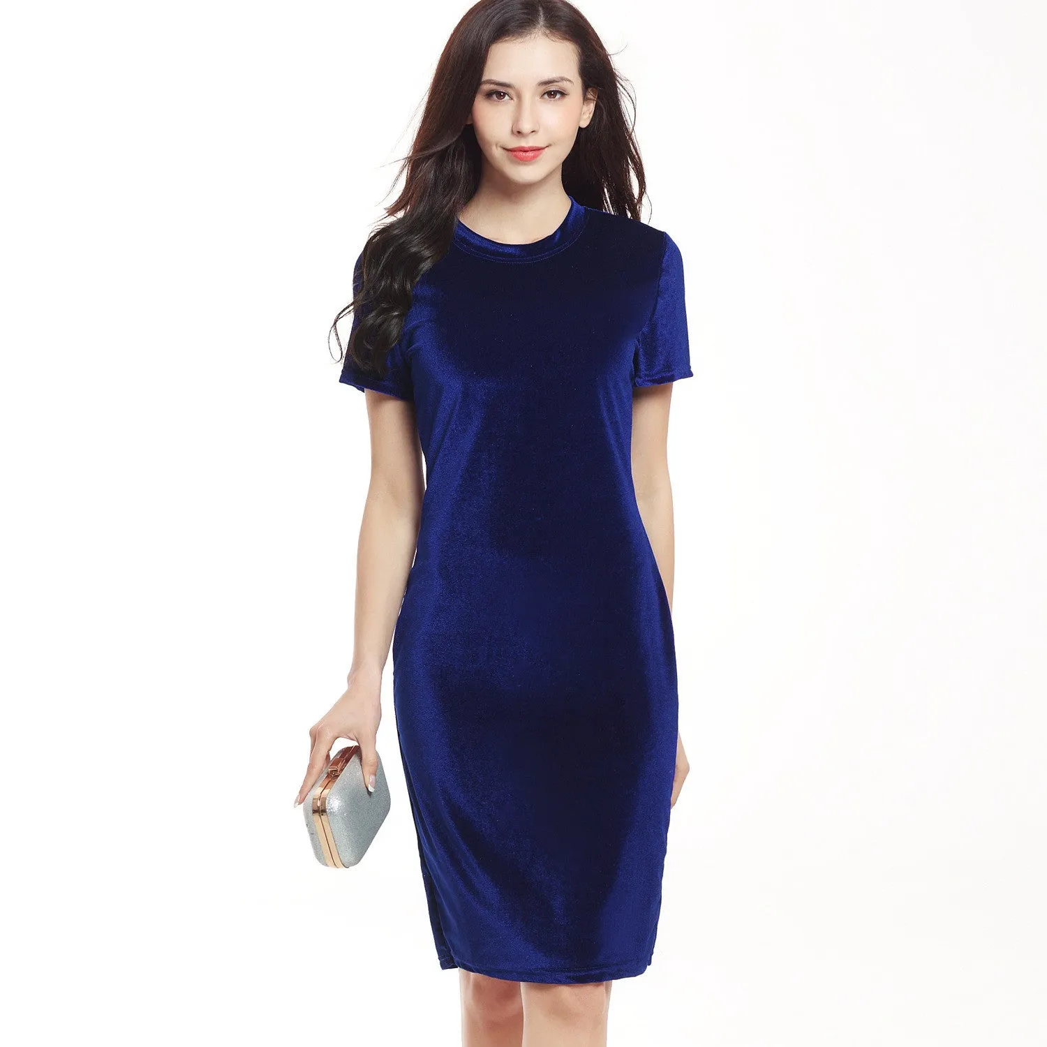 Short Sleeve Scoop Slim Knee-length Dress
