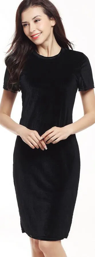Short Sleeve Scoop Slim Knee-length Dress