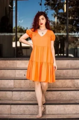 Silver Wishes Lace Trim Tiered Dress Orange 8
