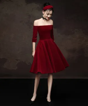Simple Burgundy Short Prom Dress, Velvet Burgundy Homecoming Dress