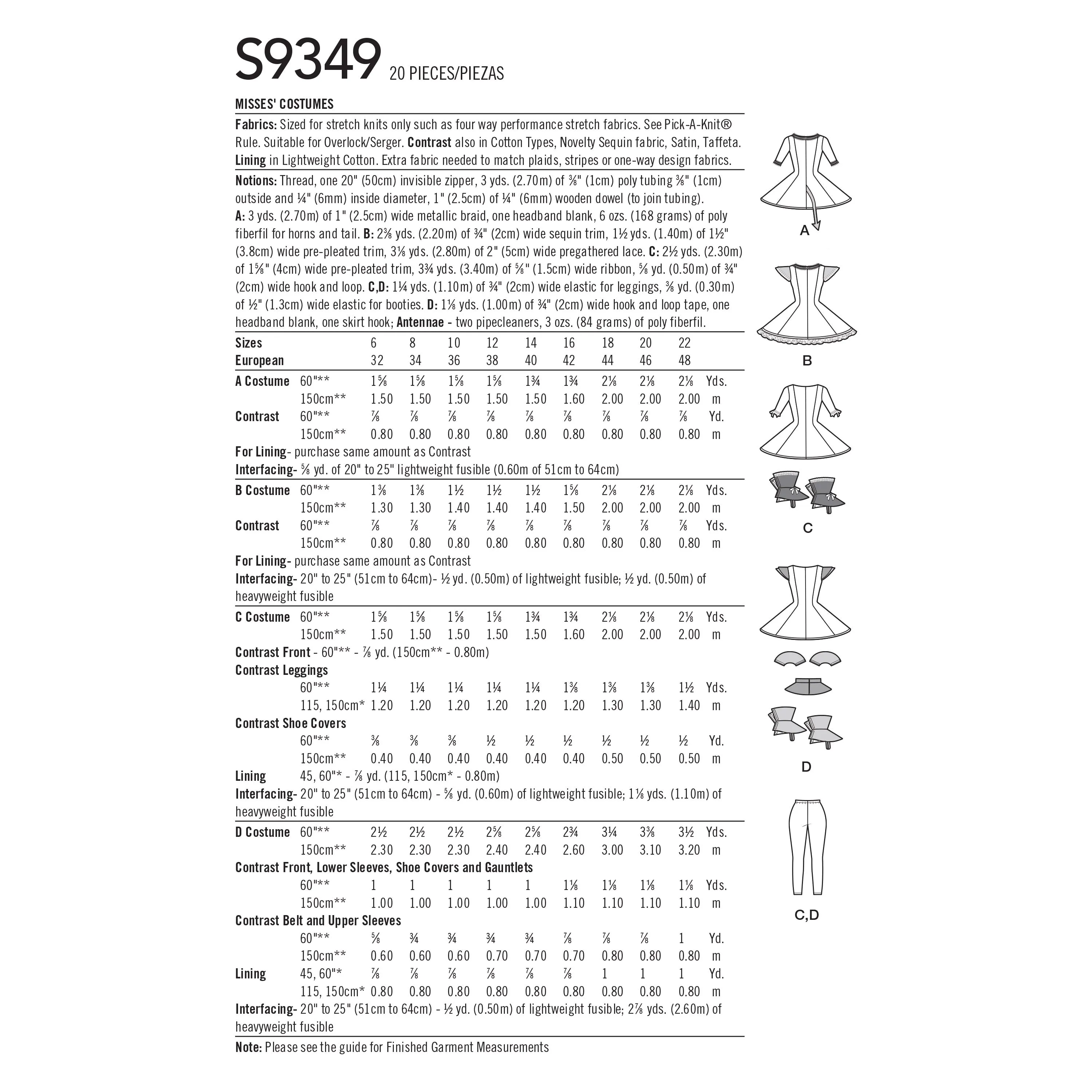 Simplicity Pattern 9349 Misses' Costumes