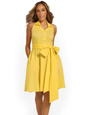 Sleeveless Halterneck Poplin Shirtdress