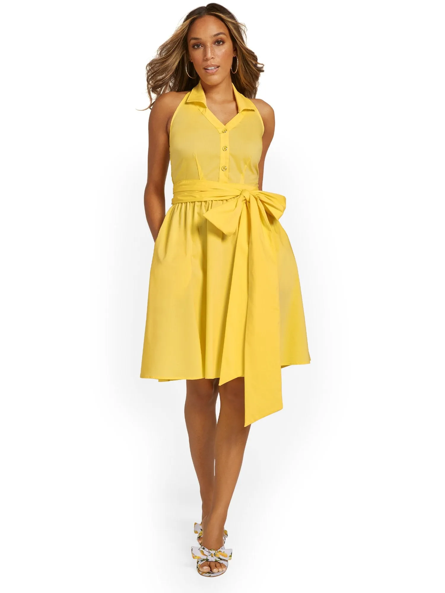Sleeveless Halterneck Poplin Shirtdress