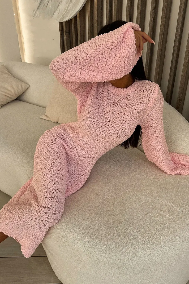 Solid Round Neck Knit Plush Dress Long Sleeve