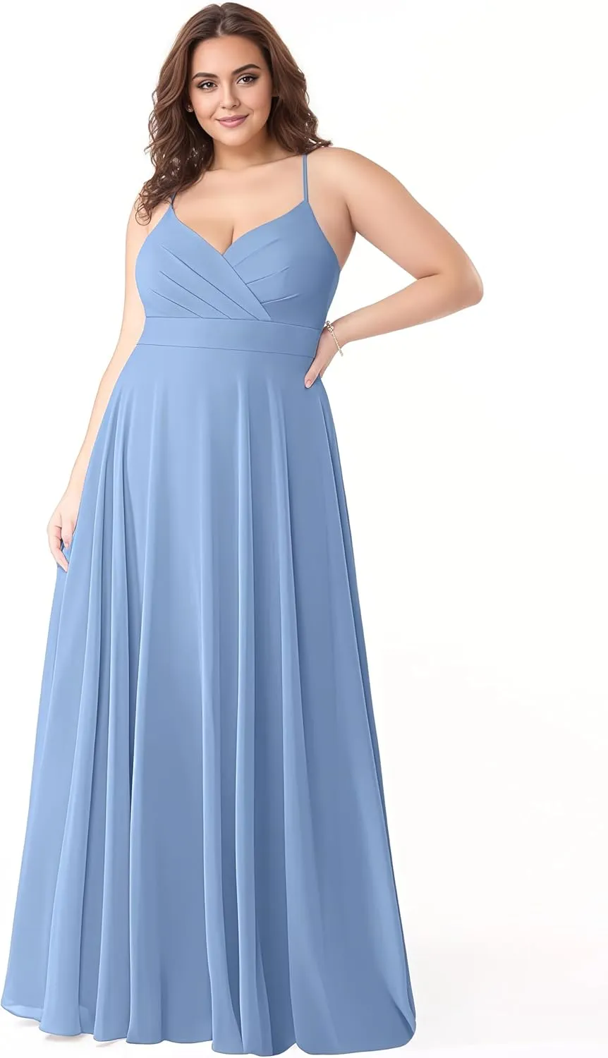 Spaghetti Straps Bridesmaid Dresses for Women Chiffon A Line Formal Evening Dresses with Pocket NO137