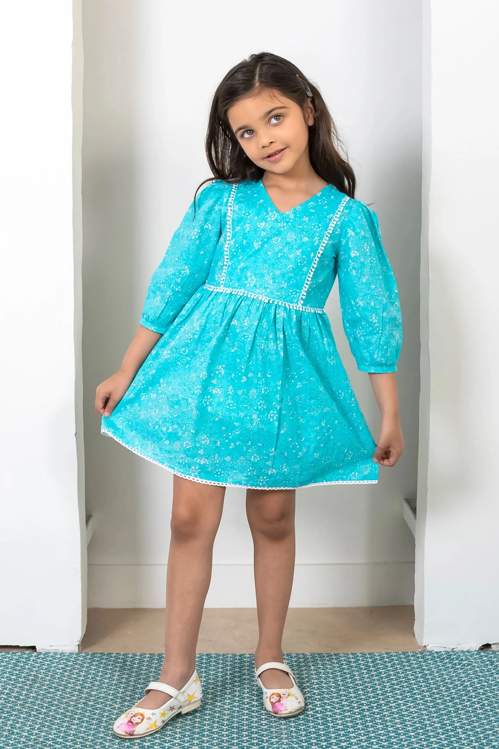 Stay Stylish on Holiday: Aqua Blue Mom and Daughter Matching Cotton Dresses