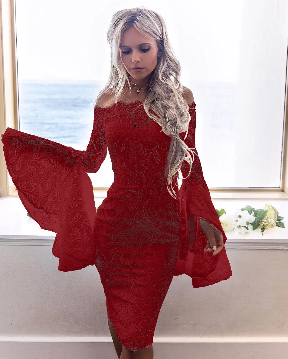 Strapless Bodycon Stretch Horn sleeve Knee-length Dress