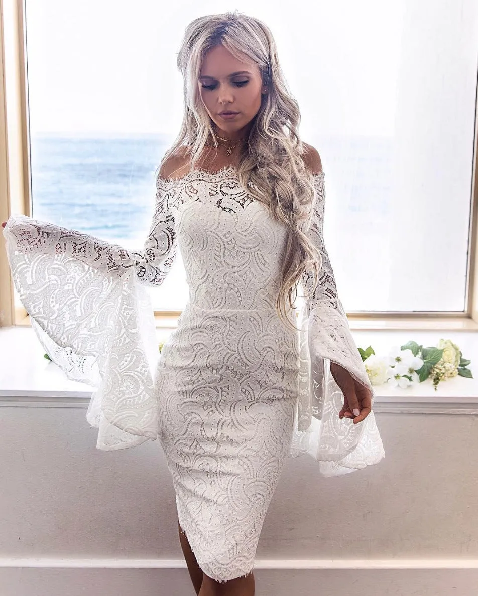 Strapless Bodycon Stretch Horn sleeve Knee-length Dress
