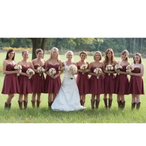 Strapless Rustic Country Short Bridesmaid Dresses with Cowboy Boots