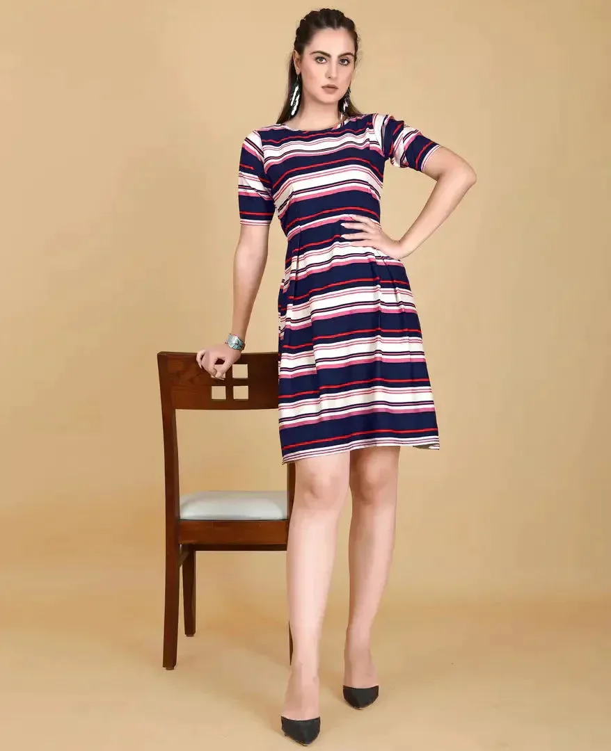 Stylish Beige Crepe Printed Fit And Flare Dress For Women